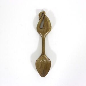 Hand Carved Wood Spoon Folk Art Treen Welsh Love Spoon Swan Handle